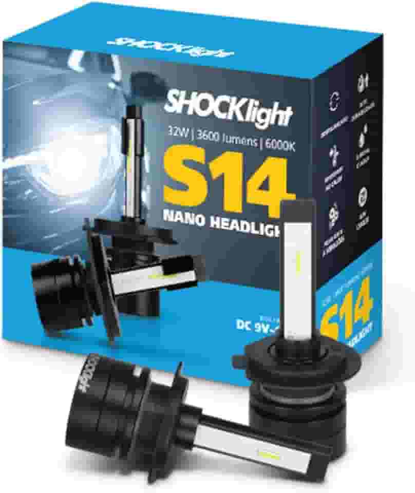 Par de Lâmpada Led do Farol H7-Nano S14-3600 Lumens 600K 12V 32W Shocklight