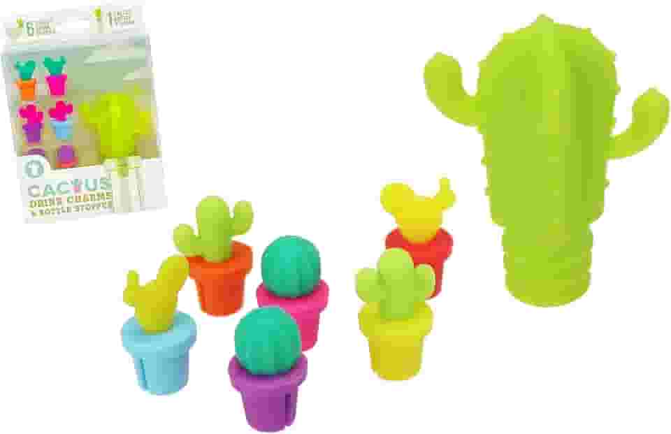 Kit Marcador de Bebidas de Silicone 7 peças Cactos para Taças, Copos ou Canecas