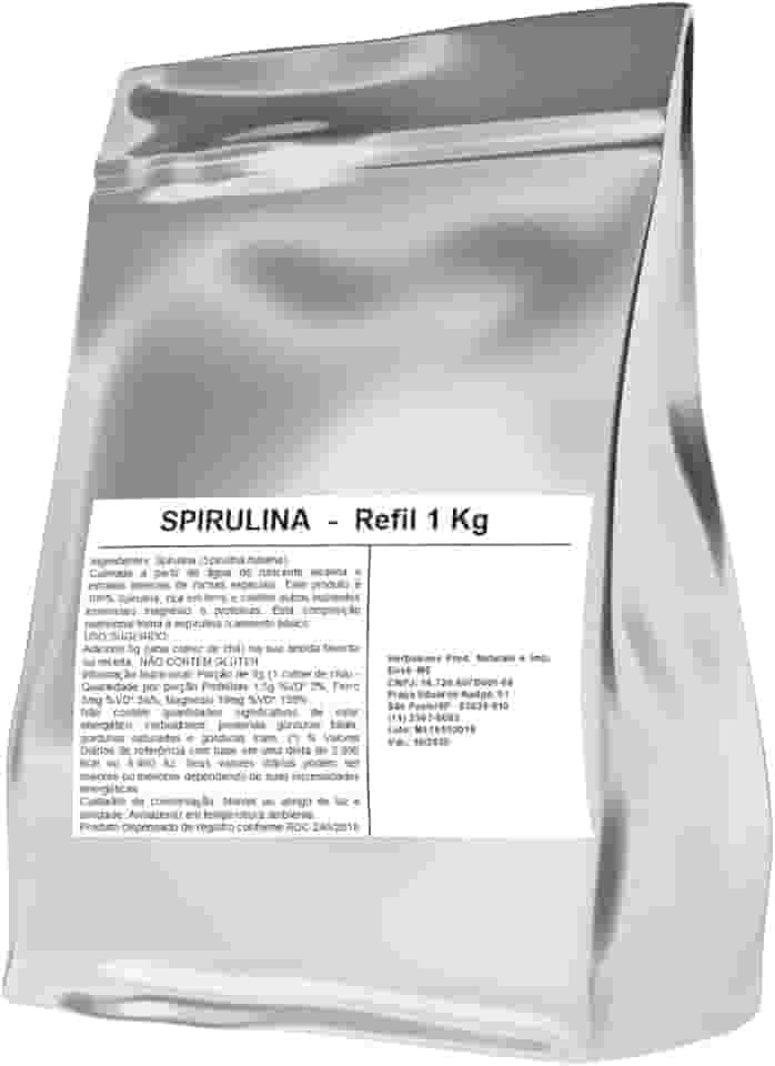 Spirulina em Pó 1kg, Refil, Vegano, Espirulina Verde Maxima, 100% Pura, Suplemento Alimentar Natural
