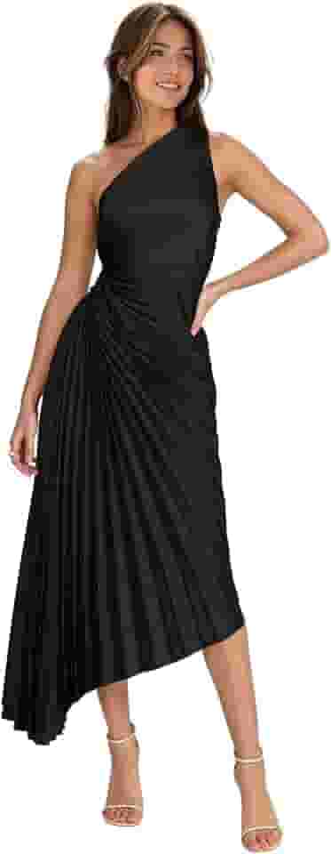 Vestido de noite de cetim de um ombro só, corpete plissado, formal, vestido de festa longo para mulheres CC005