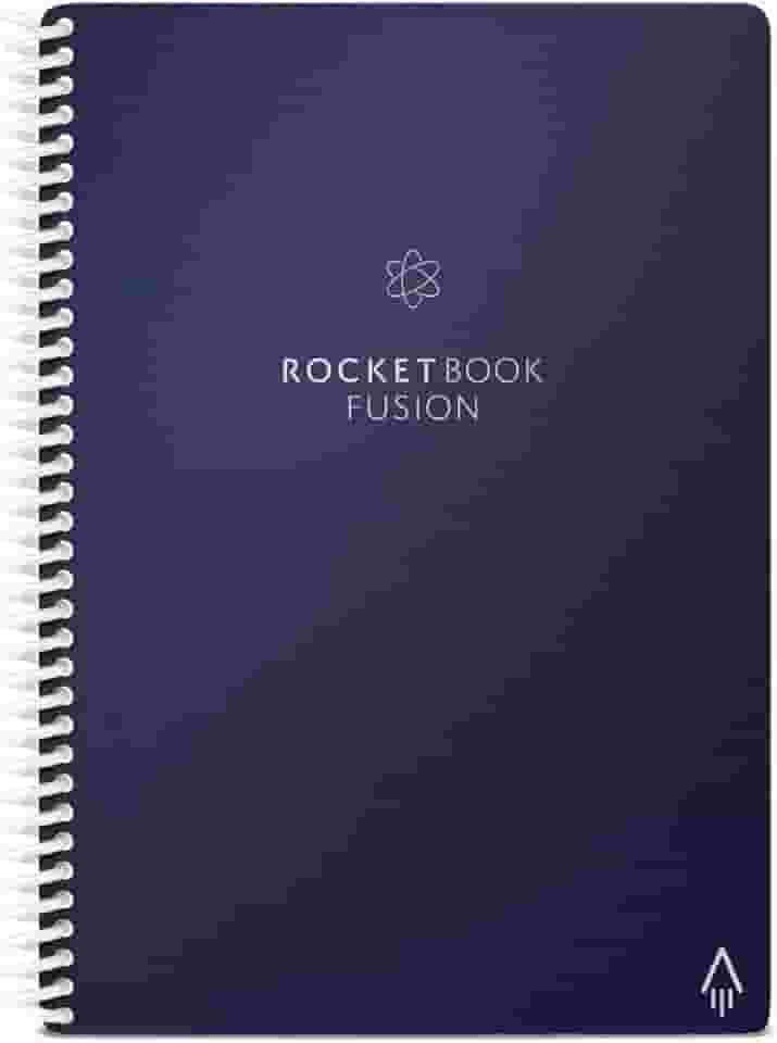 Rocketbook Caderno reutilizável Fusion Smart – calendário, listas de tarefas e páginas de modelo de notas com 1 caneta Pilot Frixion e 1 pano de microfibra incluído – capa azul meia-noite