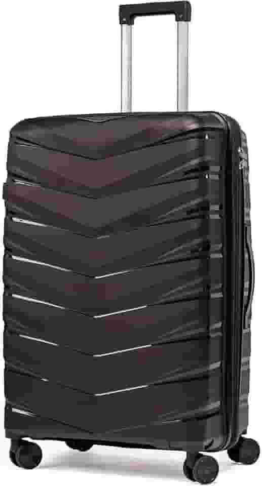 Mala De Viagem Média 23Kg Polipropileno Rodas Duplas 360 Fibra Rígida Leve Resistente Tamanho M Para Despachar (PRETO, MÉDIA)