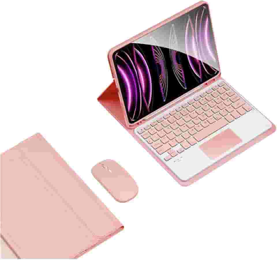 Capa Para iPad Air 4ª Air 5ª Geração + Smart Keyboard+Mouse (Rosa, Teclado de toque)