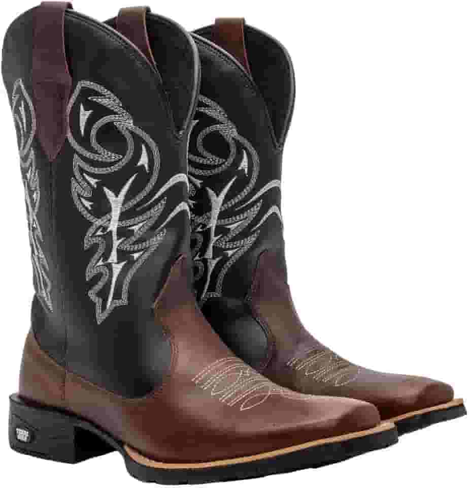 Bota Texana Masculina Couro Country Bico Quadrado Café Delegada