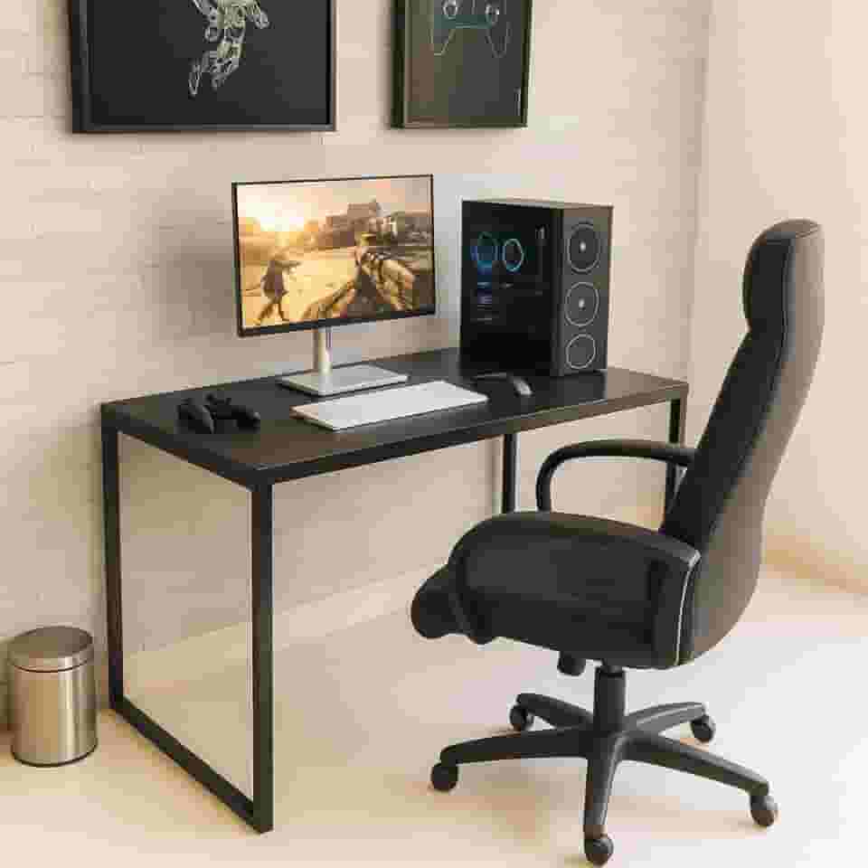 Mesa Escrivaninha Pc Gamer Estilo Industrial 100x50cm MDF Premium e Aço Carbono Cor Preto