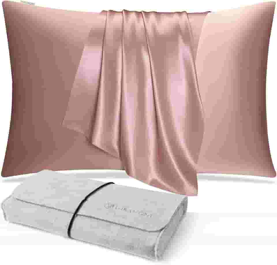 DISANGNI Fronha 100% de seda de amoreira natural para cabelo e pele com zíper oculto 22 Momme ambos os lados capa de almofada de seda real (1 peça Queen Size 50.8 cm x 76.2 cm Rosa)