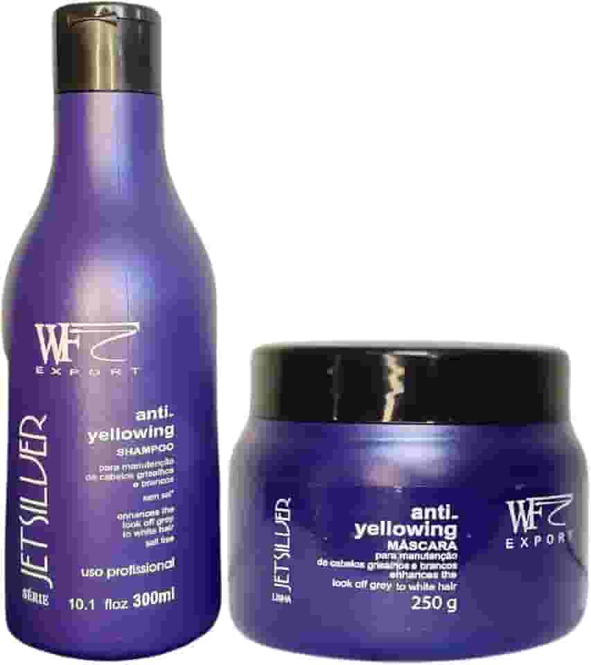 Kit Shampoo e Creme Máscara para Cabelos Brancos,Loiros, Grisalhos e Platinados WF Jet Silver 550ml