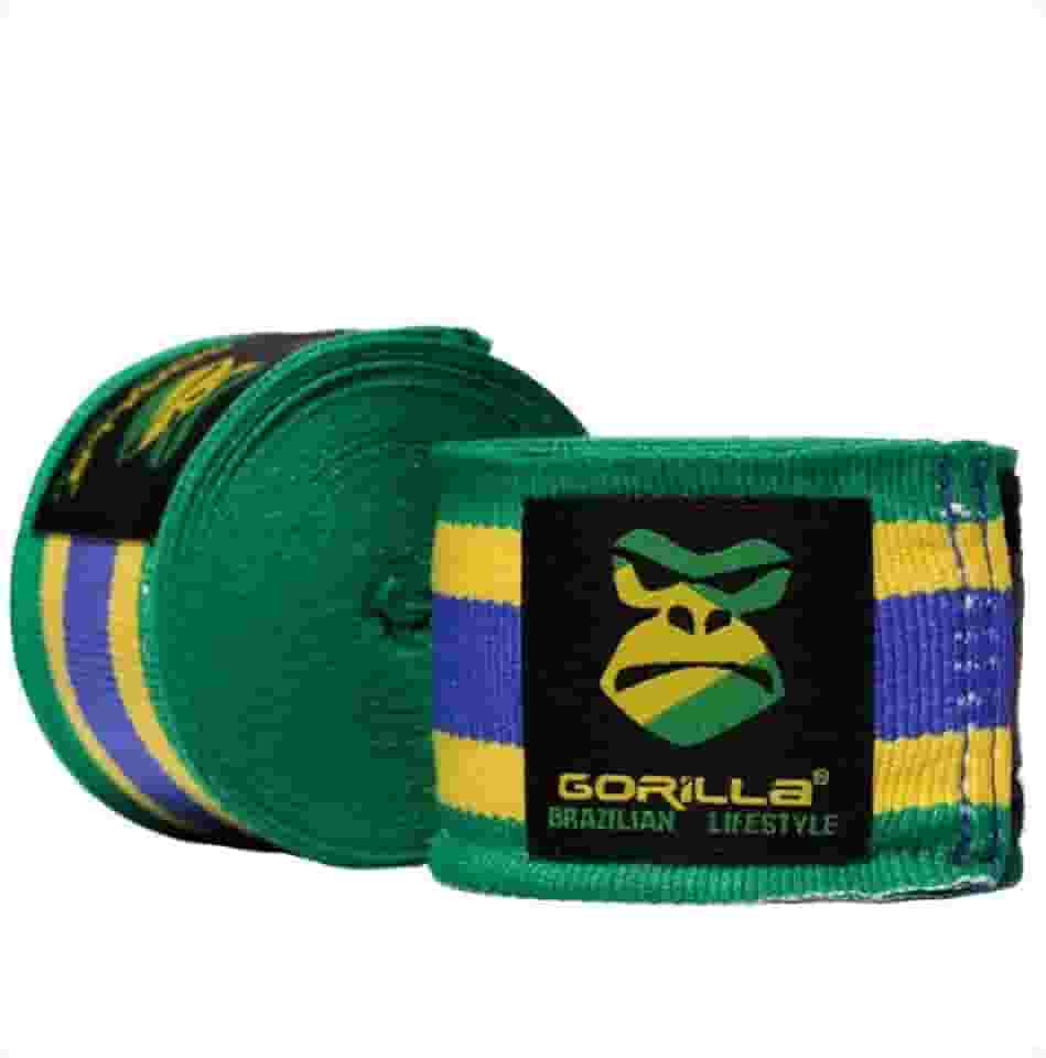 Bandagem Fita Elástica 3 Metros Boxe Muay Thai Treino Protetor Mao Punho Brasil Gorilla Verde e Amarelo