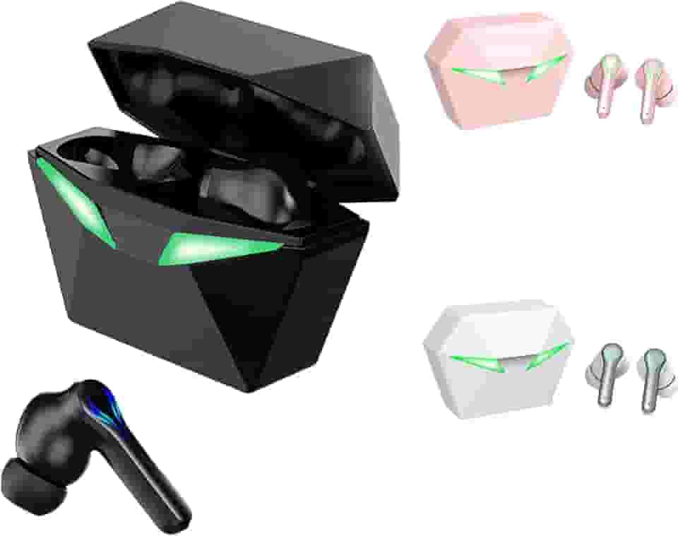 H'MASTON Fone de Ouvido Bluetooth TWS 5.3 Fone Sem Fio Gamer com Microfone Cancelamento de Ruído com Led Luz RS-30 (PRETO1)