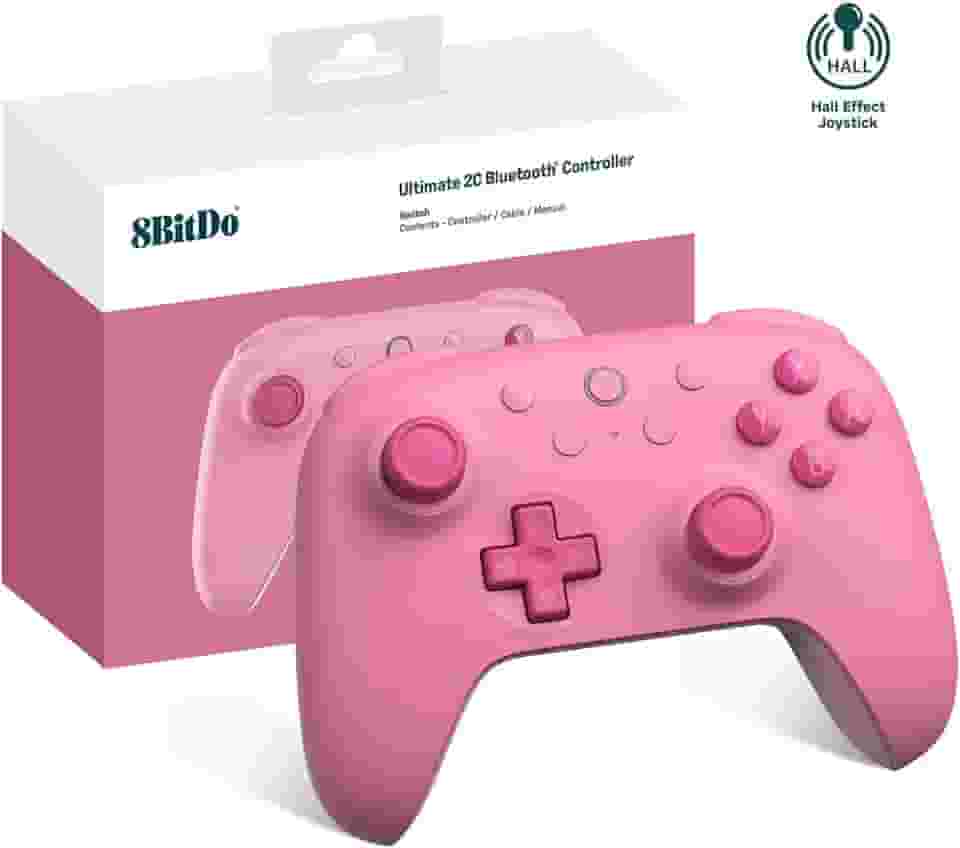 8Bitdo Ultimate 2C Bluetooth Controller (Hall Effect Joystick Update) - for Switch, with Remappable L4/R4 Bumpers, 6-axis Motion Control, Rumble Vibration and Turbo Function (Pink)