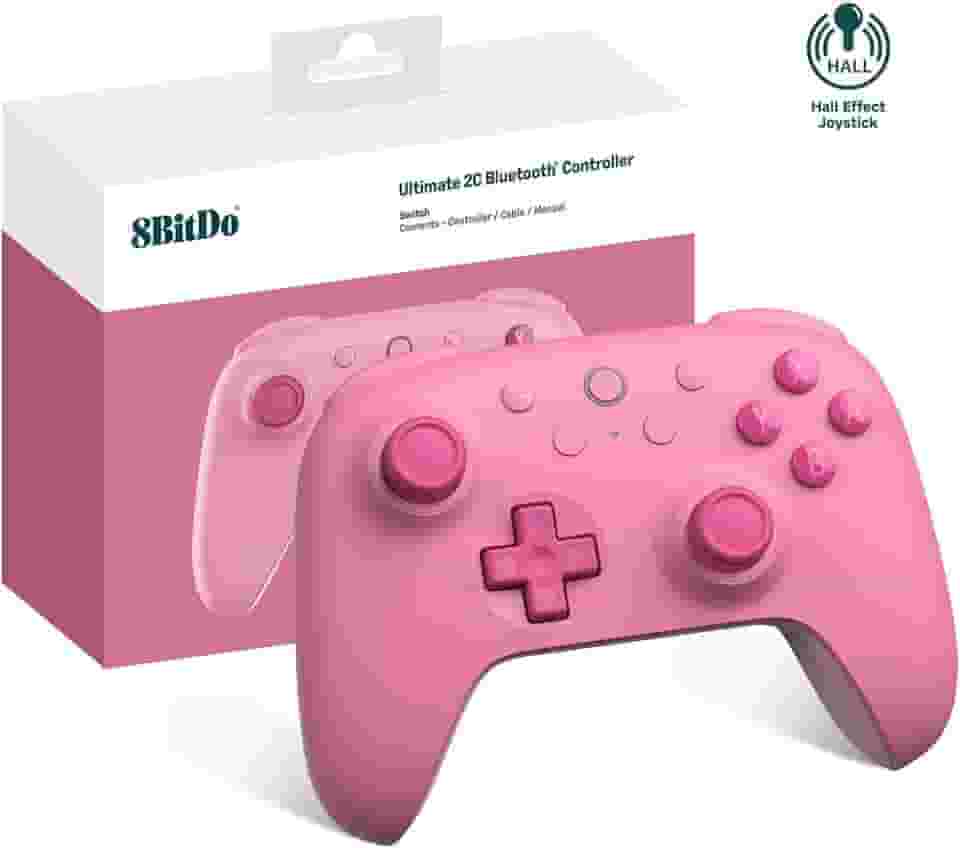 8Bitdo Ultimate 2C Bluetooth Controller (Hall Effect Joystick Update) - for Switch, with Remappable L4/R4 Bumpers, 6-axis Motion Control, Rumble Vibration and Turbo Function (Pink)