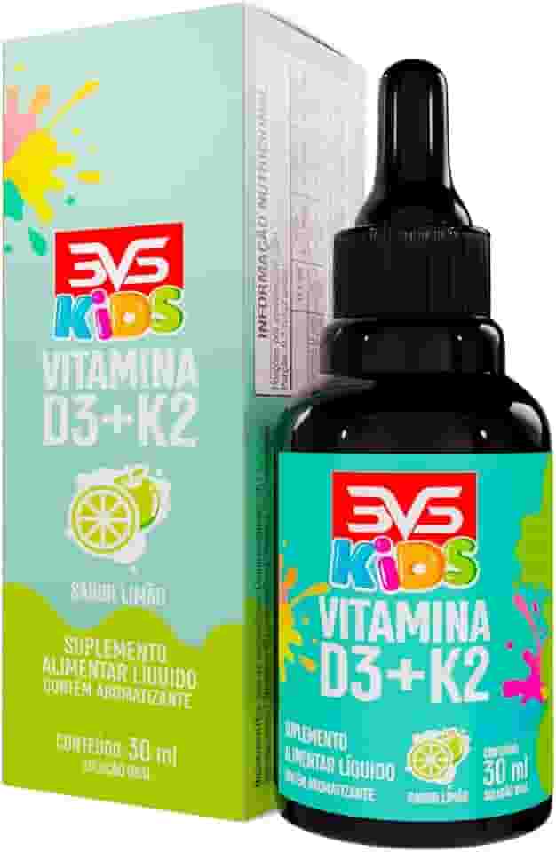 3VS Nutrition Vitamina Kids D3 + K2 Mk7 Menaquinona Com Fórmula Concentrada Em Gotas - Sabor Limão - 30ml