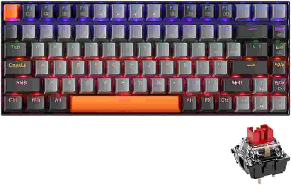 Machenike K500A Teclado mecânico para jogos de 84 teclas, teclado com fio 75% compacto, interruptor vermelho linear de troca quente, retroiluminação LED arco-íris, teclas PBT de disparo duplo, cinza