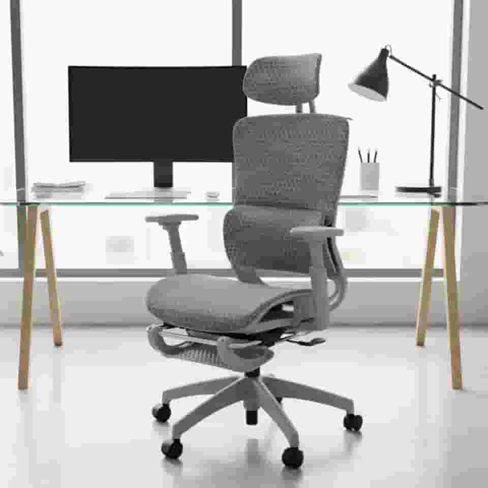 Cadeira Executiva Ergonômica, Giratória, Tela Mesh, Reclinável com Apoio Lombar e Cabeça, Suporta 150kg, Home Office e Gamer, NR17 (Cinza)