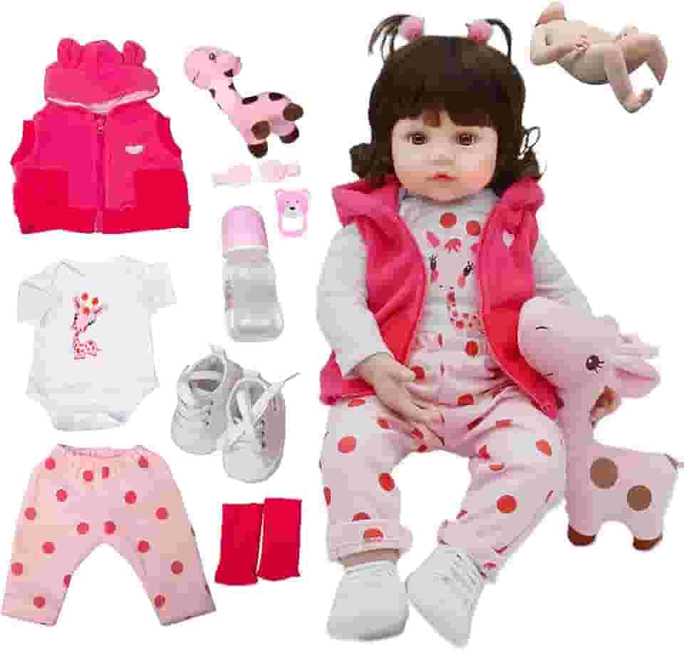 Brastoy Boneca Bebê Reborn Menina Silicone Olhos Castanhos 48cm Pode Dar Banho