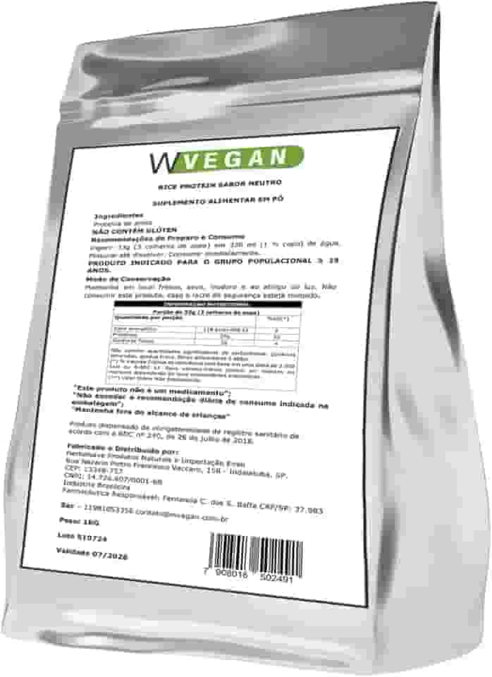 Rice Protein 1kg Sem Sabor Neutro 1 Kilo Quilo WVegan Proteina de Arroz Vegano