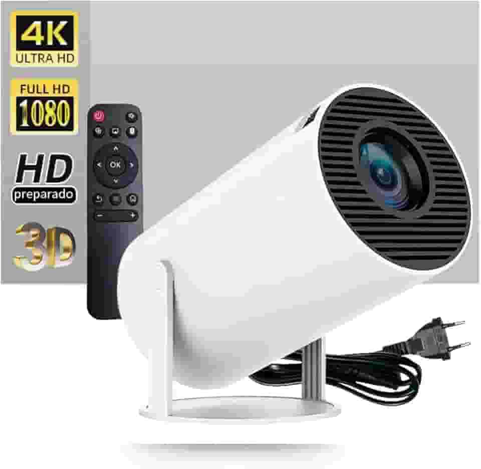 Projetor Portátil com Tela de 60 Polegadas Inclusa Kit Completo Android 13 Imagem 4K Wi-Fi Foco Automático Para Quarto Sala e Cinema em Casa