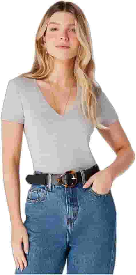 Blusa Básica Feminina Decote V Com Elastano