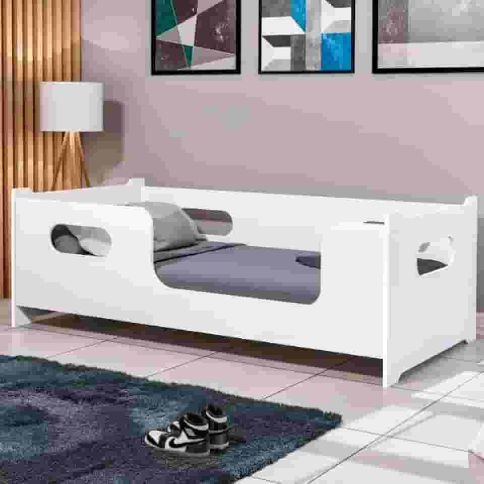 Cama Solteiro Montessoriana MDF Infantil Quarto Criança Proteção Lateral Cama Babá