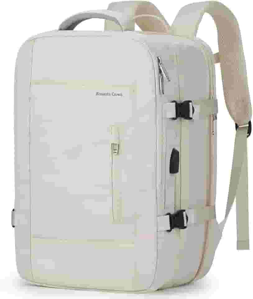 Mochila de Viagem Expansivel Masculina Feminina, Mochila Para Notebook Executiva Impermeável Reforçada Cabo USB,Mochilas Trabalho Escola Viagens Presente (Bege)