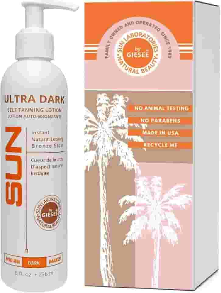 Sun Laboratories by Giesee Loção Autobronzeadora Ultra Escura, Bronzeado Instantâneo, Bronzeado de Aparência Natural para Rosto, Corpo e Pernas, Loção Bronzeadora Orgânica Sem Sol para Tons de Pele Justos A Escuros, Garante Um Brilho Natural