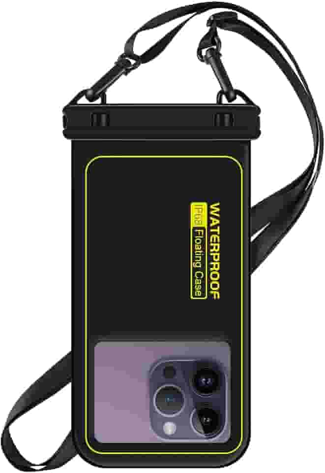 Bolsa de telefone à prova d'água flutuante, capa de telefone IP68 à prova d'água para iPhone 16 Pro 15 14 13 12 11 Pro Max Samsung Google, bolsa seca com cordão ajustável, até 6,7 polegadas preta