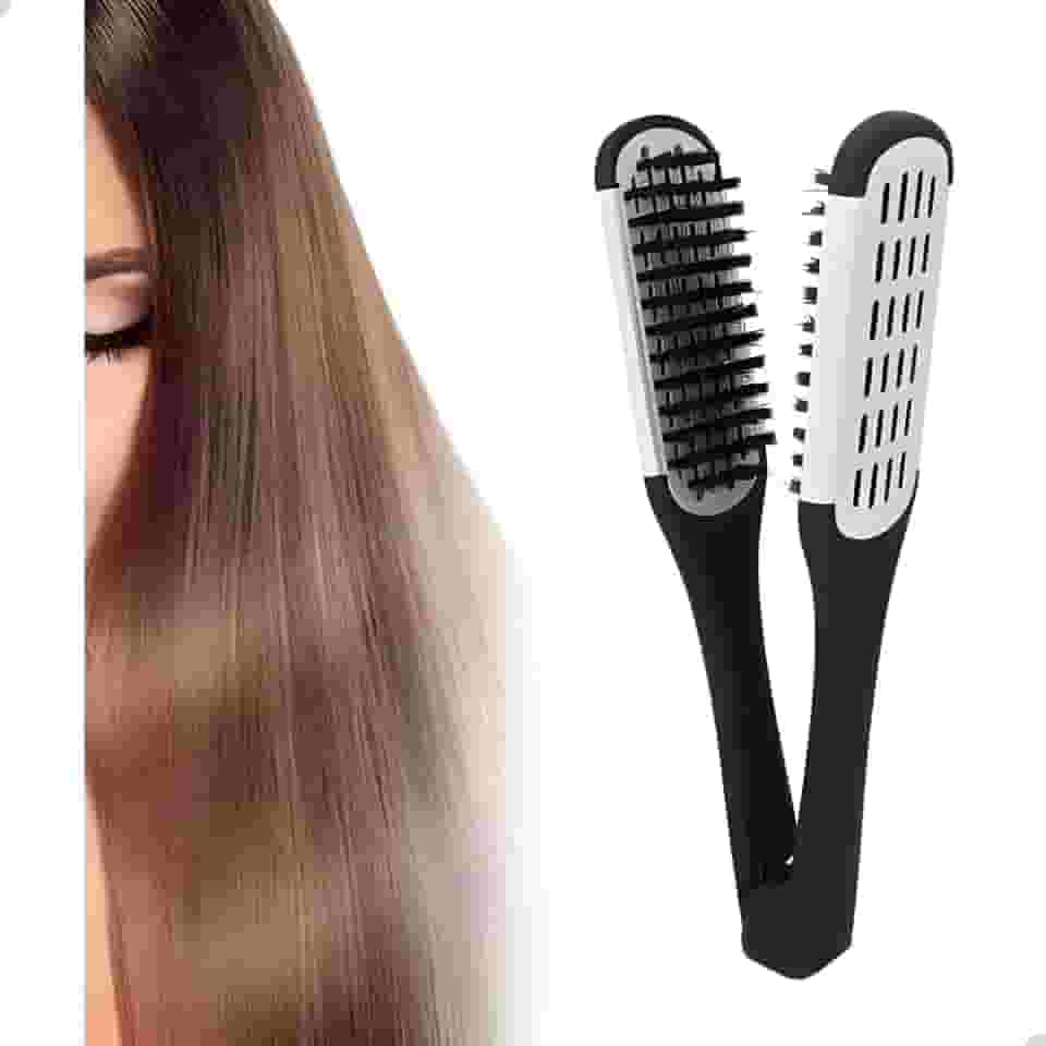 Escova Auxiliar de Chapinha, Termoativa para Progressiva, Prancha Profissional com Cerdas Naturais de Javali e Mola Metálica Resistente, Preta/Branca, Resistente