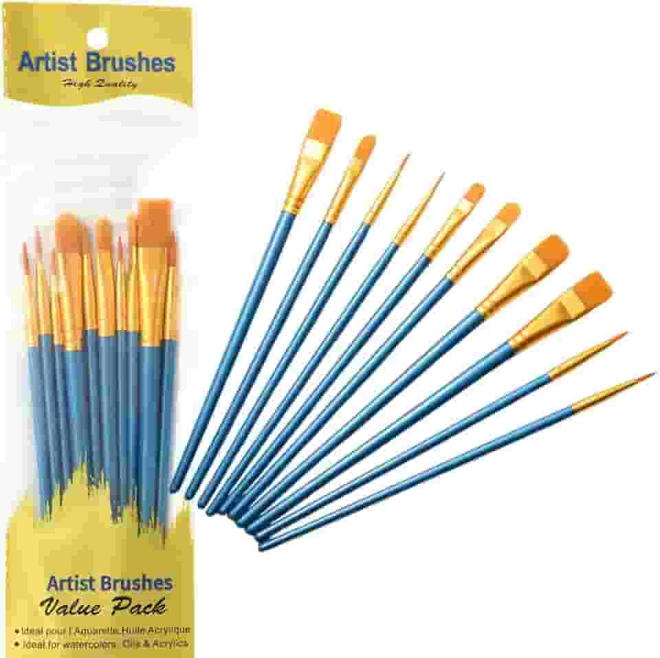 Kit com 10 Pincéis Artísticos para Pintura Cerdas Macias e Resistentes para Aquarela Óleo Guache Acrílica (Azul)