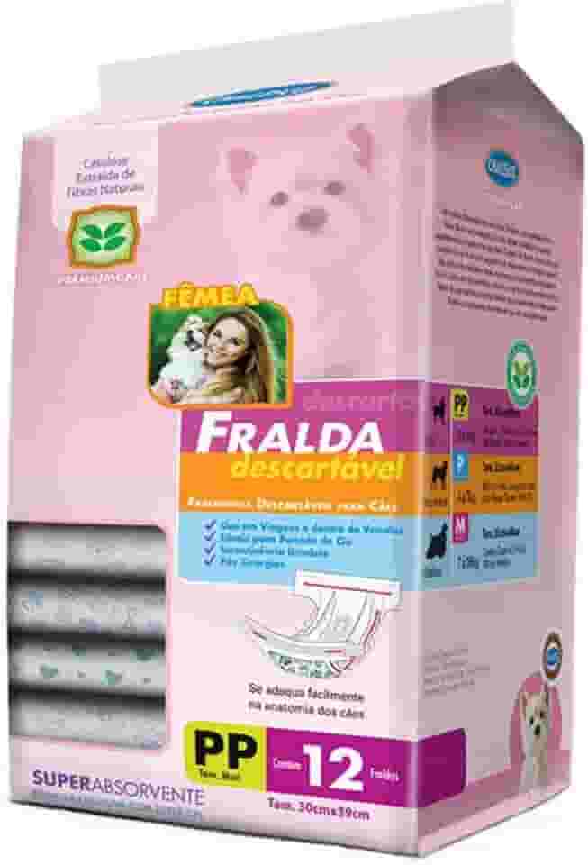 Chalesco Fralda Descartável Cães Fêmeas Branco/Rosa Extra Pequeno 12 Unidades