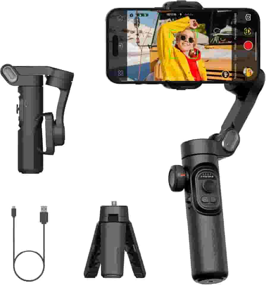 AOCHUAN Estabilizador de suspensão cardan para iPhone Gimbal, smartphone com foco na cara/rastreamento de objetos para iPhone 16 15 Pro Max/Android Estabilizador de telefone portátil dobrável de 3