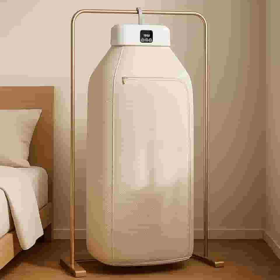 Secador De Roupas Premium Portátil Dobrável 220V, 600W, Com Temporizador, 2 Níveis De Aquecimento, Tela Touch, Antibacteriano, Silencioso E Compacto, Marca VARENZIA