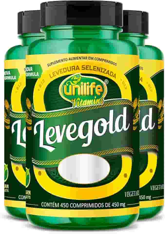 Kit 3 Levegold levedo cerveja com vitamina B12 Unilife