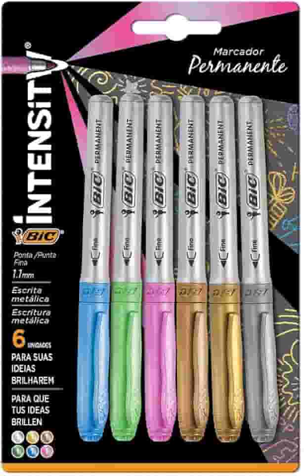 Pincel Marcador Permanente BIC Marking, Metálico, 6 Cores, Ponta Média de 1.1mm, c/ Grip Emborrachado, 971035