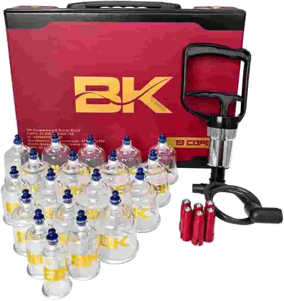KIT Ventosaterapia 19 Copos com Pistola de Sucção BK PLUS - Conjunto Completo para Ventosaterapia