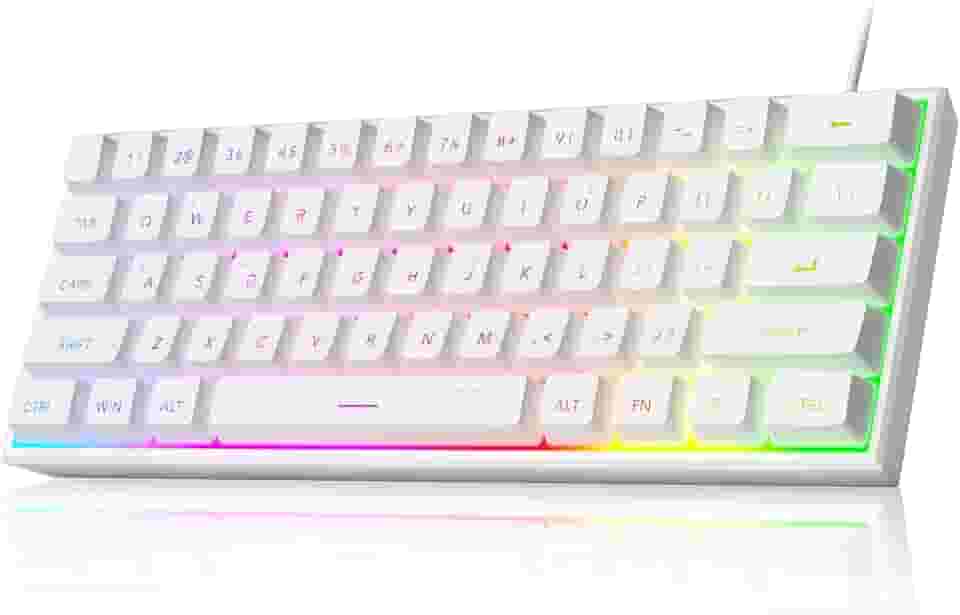 MageGee Mini teclado 60% para jogos, teclado retroiluminado RGB 61 teclas ultracompacto, teclado ergonômico à prova d'água TS91 para computador, Mac, PS4, Xbox ONE gamer (branco)