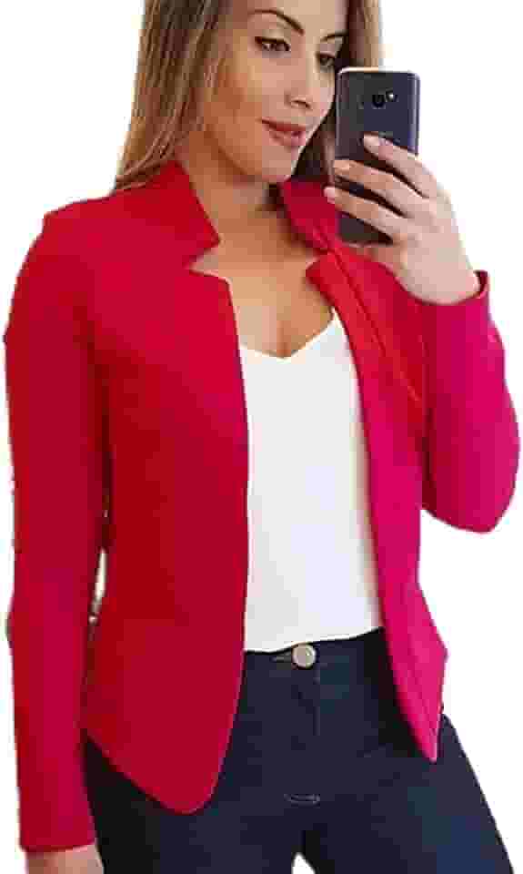 Blazer feminino com frente aberta, manga comprida, casual, para trabalho, escritório