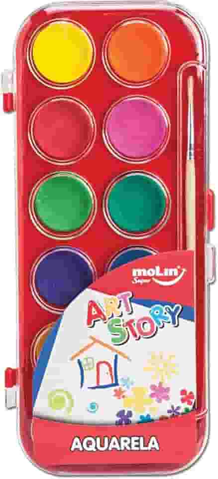 Estojo de Aquarelas com 12 Cores e 1 Pincel, Molin 18385, Multicor