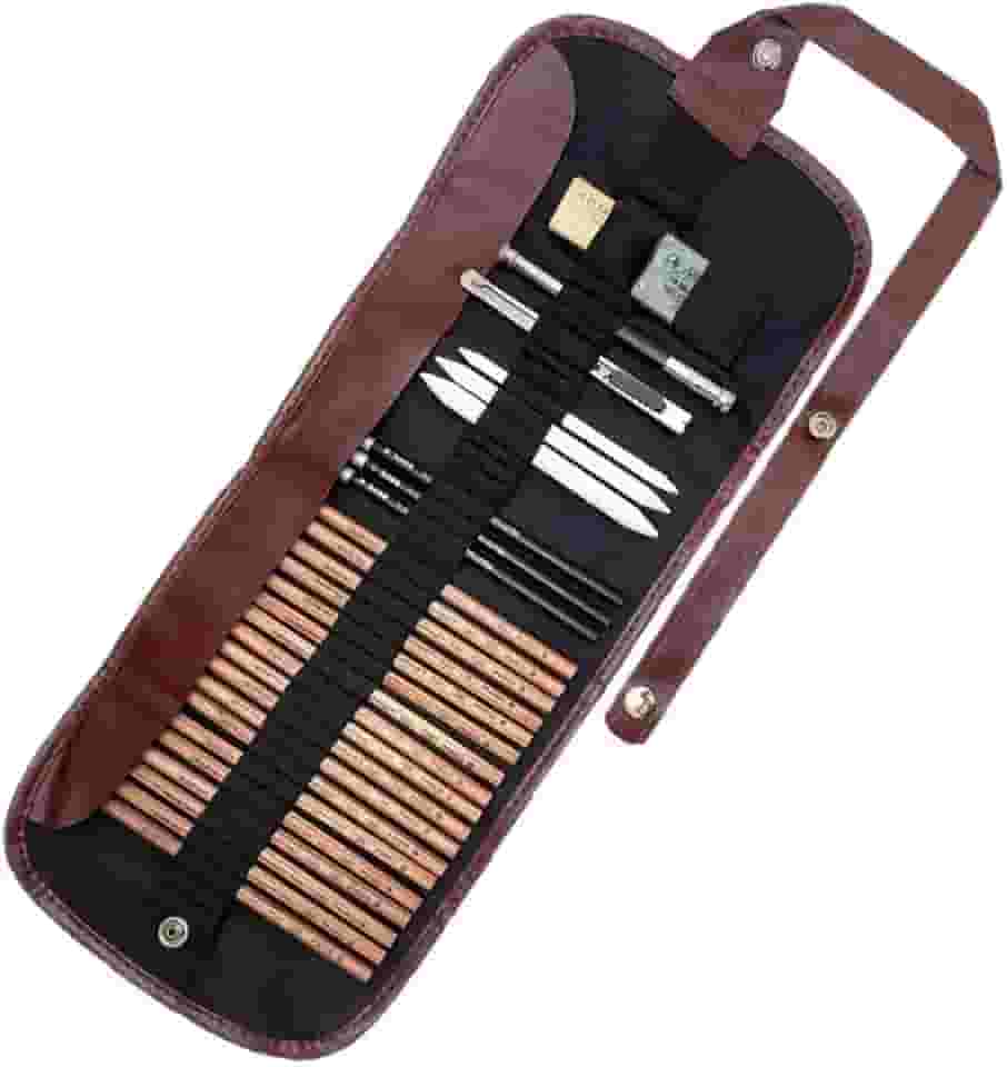 Kit Lápis de Desenho Profissional 29 Peças com Estojo Portátil, Lápis Artísticos, Borrachas, Estilete e Acessórios para Artistas e Estudantes Linha Super Premium