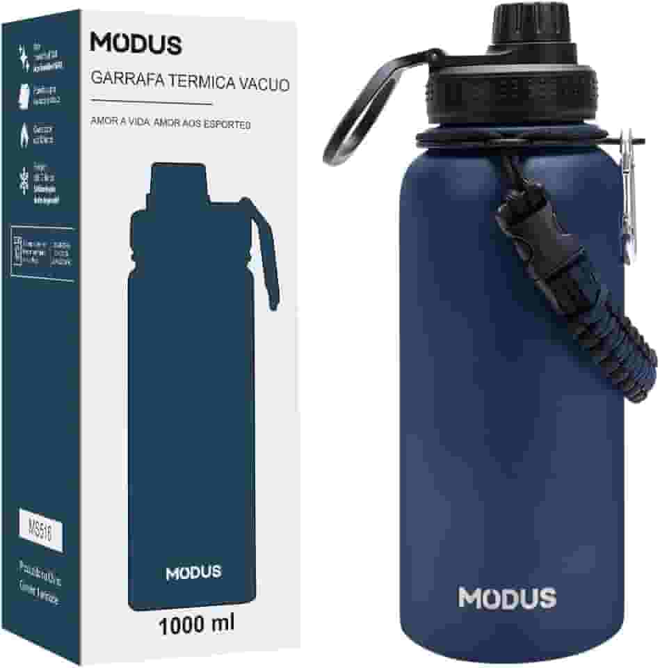 MODUS Garrafa Térmica Esportiva De Aço Inoxidável Com Isolamento A Vácuo De 1000ML (Azul)