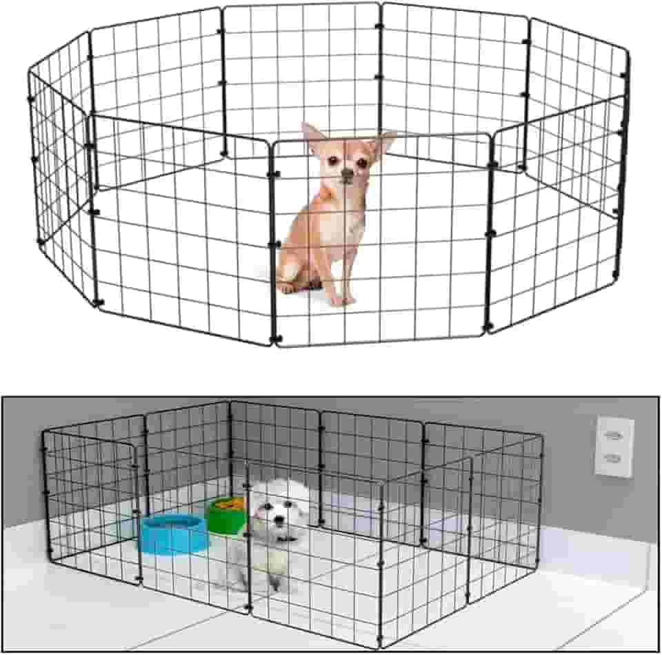 Cercadinho Pet Dobravel Móvel Articulado Cachorro Pequeno Porte Gato 10 Telas 30cm Preto