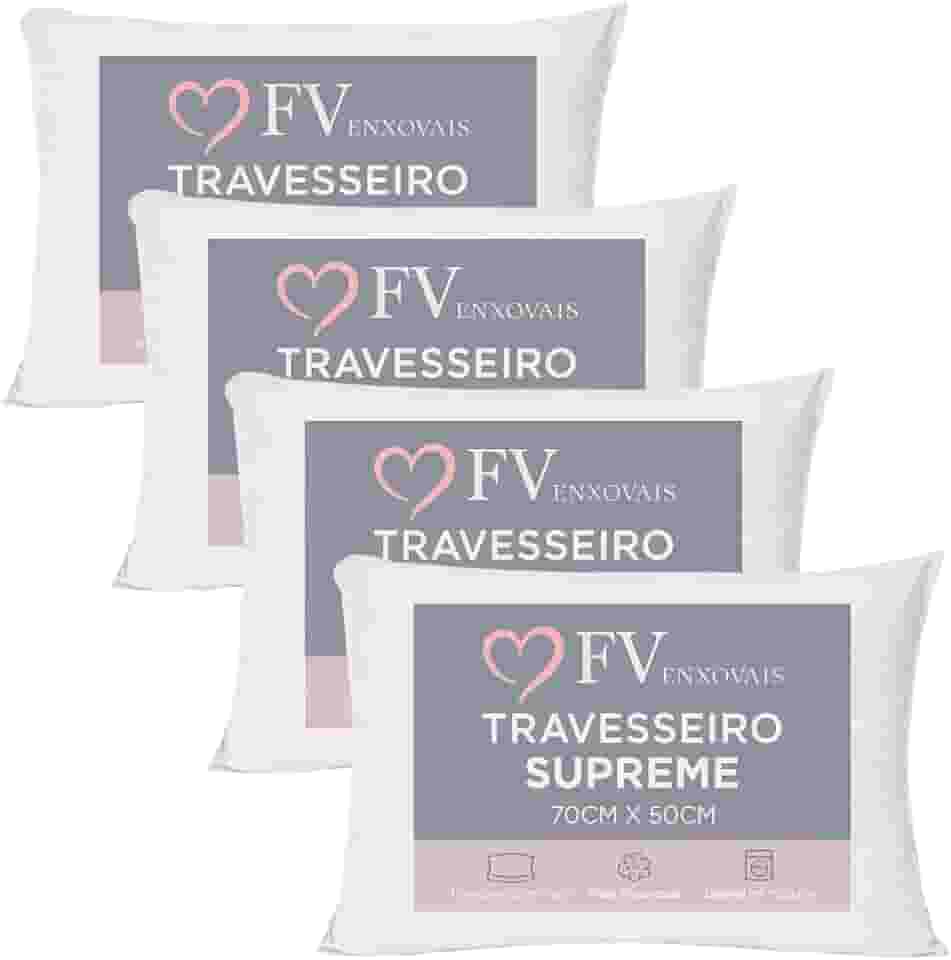 4 Travesseiros Antialérgico Toque Macio Textura Firme Lavável na Máquina Fibra Siliconada Tamanho Padrão 70x50 (4)