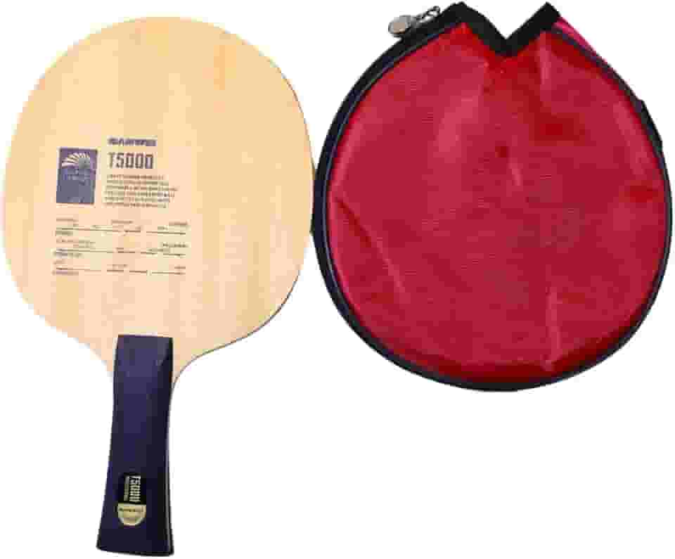 Raquete T5000, 5 Folhas de Madeira e 2 de Carbono, com Capa Protetora Vermelha Tênis de Mesa