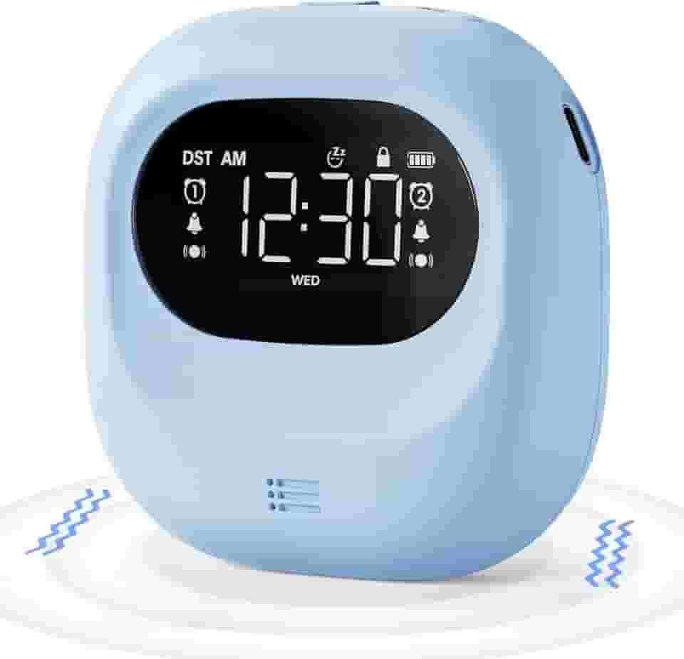 PPLEE Despertador vibratório alto sem fio para pessoas com sono pesado, surdos, deficientes auditivos, recarregável, bateria operada por bateria, embaixo do travesseiro, alarmes duplos, despertador