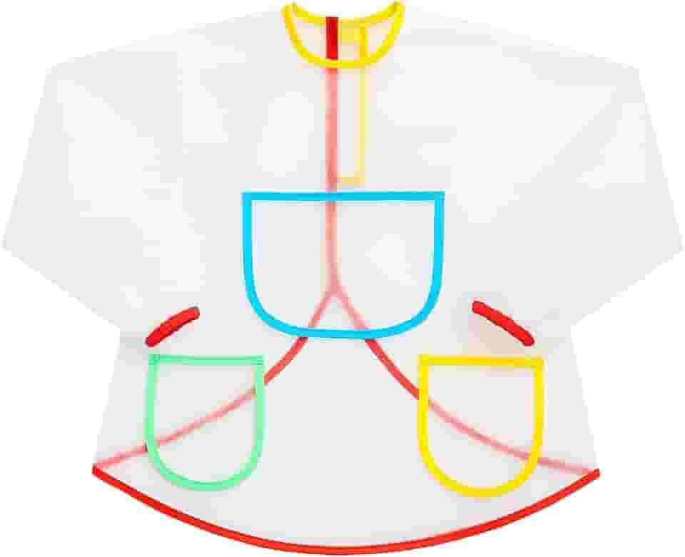 Avental Infantil, Manga Comprida, Bolsos Coloridos, Impermeável, Para Pinturas e Atividades Artísticas