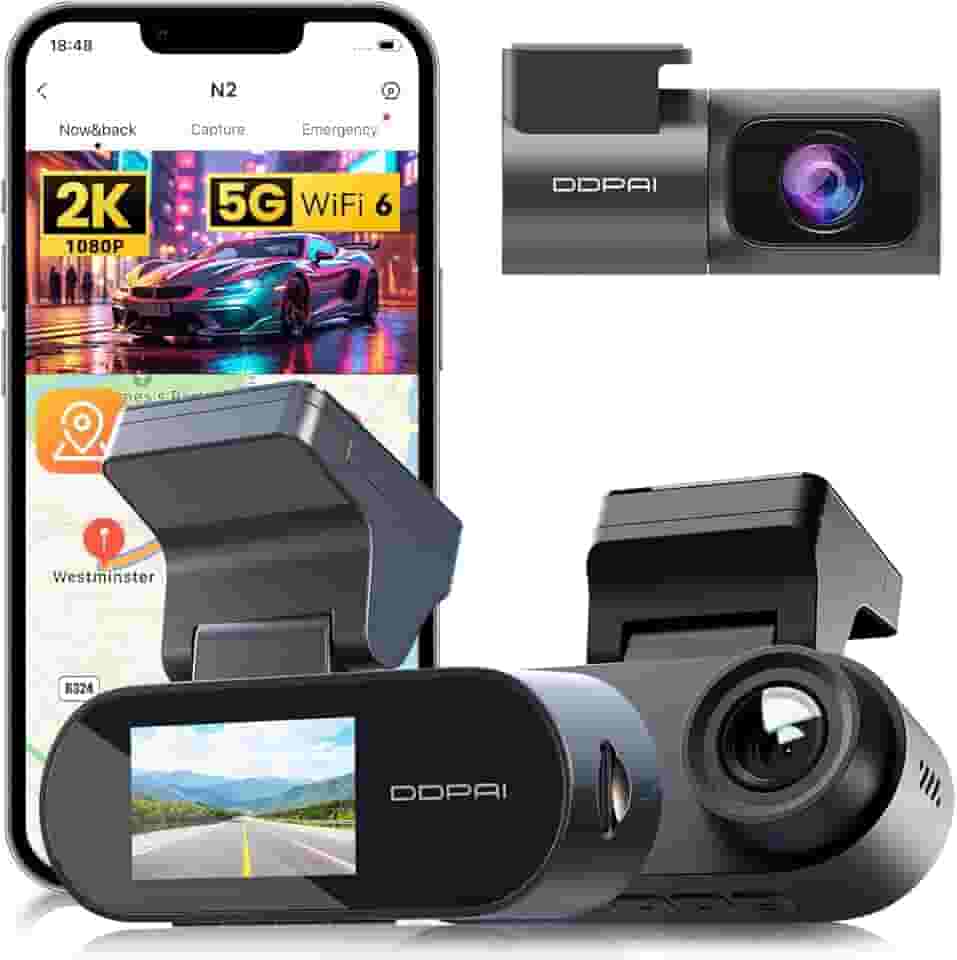 DDPAI N2 Dual Câmera Veicular Frontal Traseira 2K+1080P, Dashcam Com ADAS 2.0, Wi-Fi 6 Câmera para Carro, Modo Estacionamento 24H, Supercapacitor, Visão Noturna AI (Sem Cartão SD)