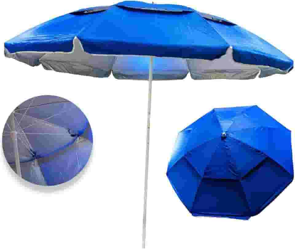 Guarda-Sol de Praia 2,4m com Sistema de Ventilação, 3 Cores, Bolsa de Transporte, Altura 2,1m