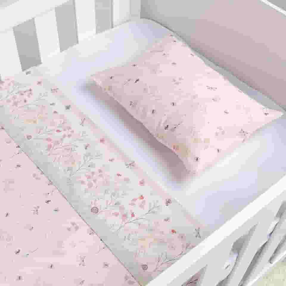 Jogo de Berço Papi c/Vira Tamanho Padrão 3 Peças, Flores no Jardim