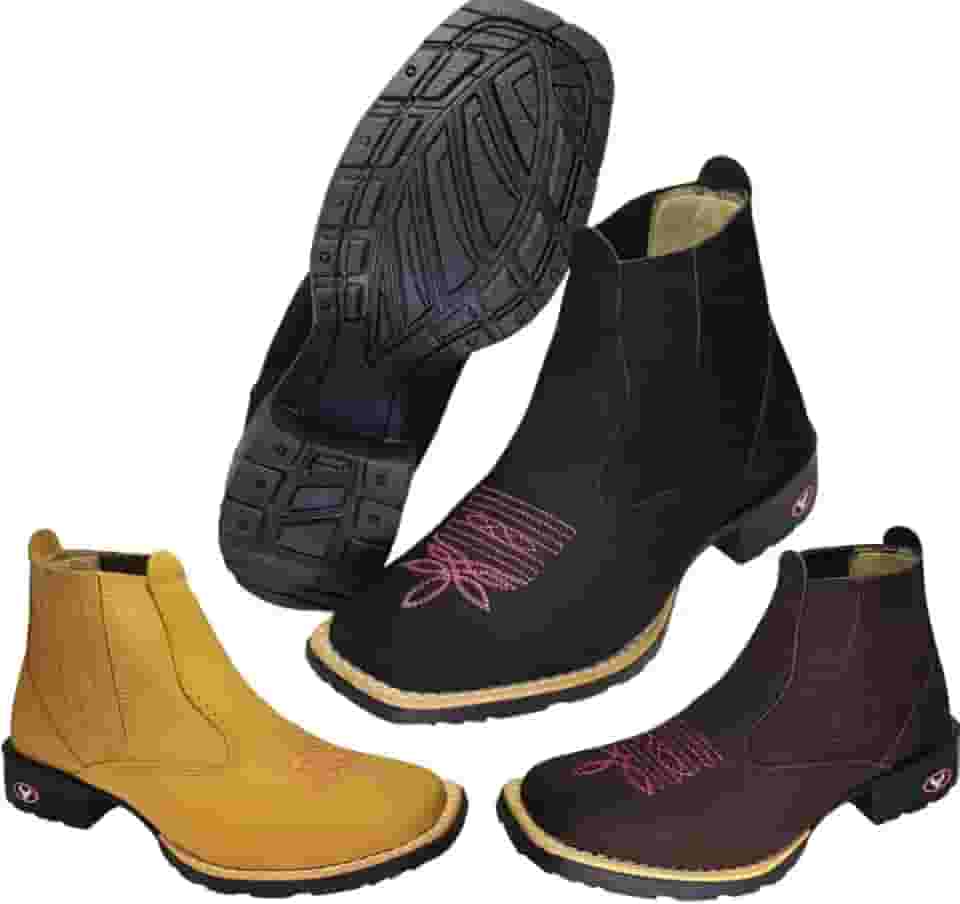 Bota Botina Texana Country Modativa Feminino e Masculino Couro Nobuck Legítimo Cano Médio