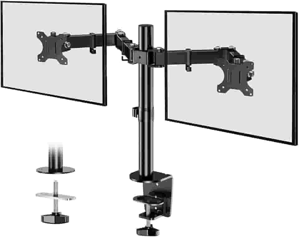 BAZIK Suporte Articulado para Monitor – Braço Articulado Ajustável para Monitores de 13-32" com Peso Máximo de 10kg em Cada Braço, Suporte para Monitor Duplo com Gerenciamento de Cabos – Preto