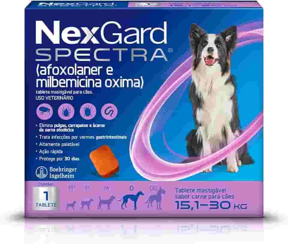 NexGard Spectra Antipulgas e Carrapatos e Vermífugo para Cães de 15,1 a 30kg - 1 tablete